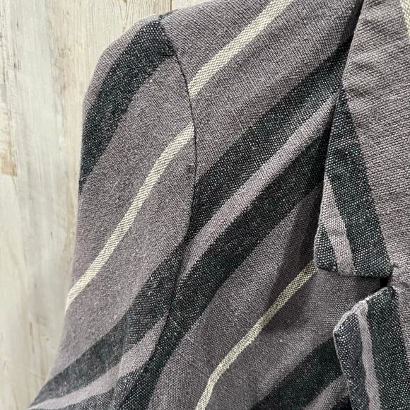 Free People Charcoal Combo Rumpled Stripe Yarn Dye Linen 4 Blazer Y2K Quirky - Picture 6 of 10